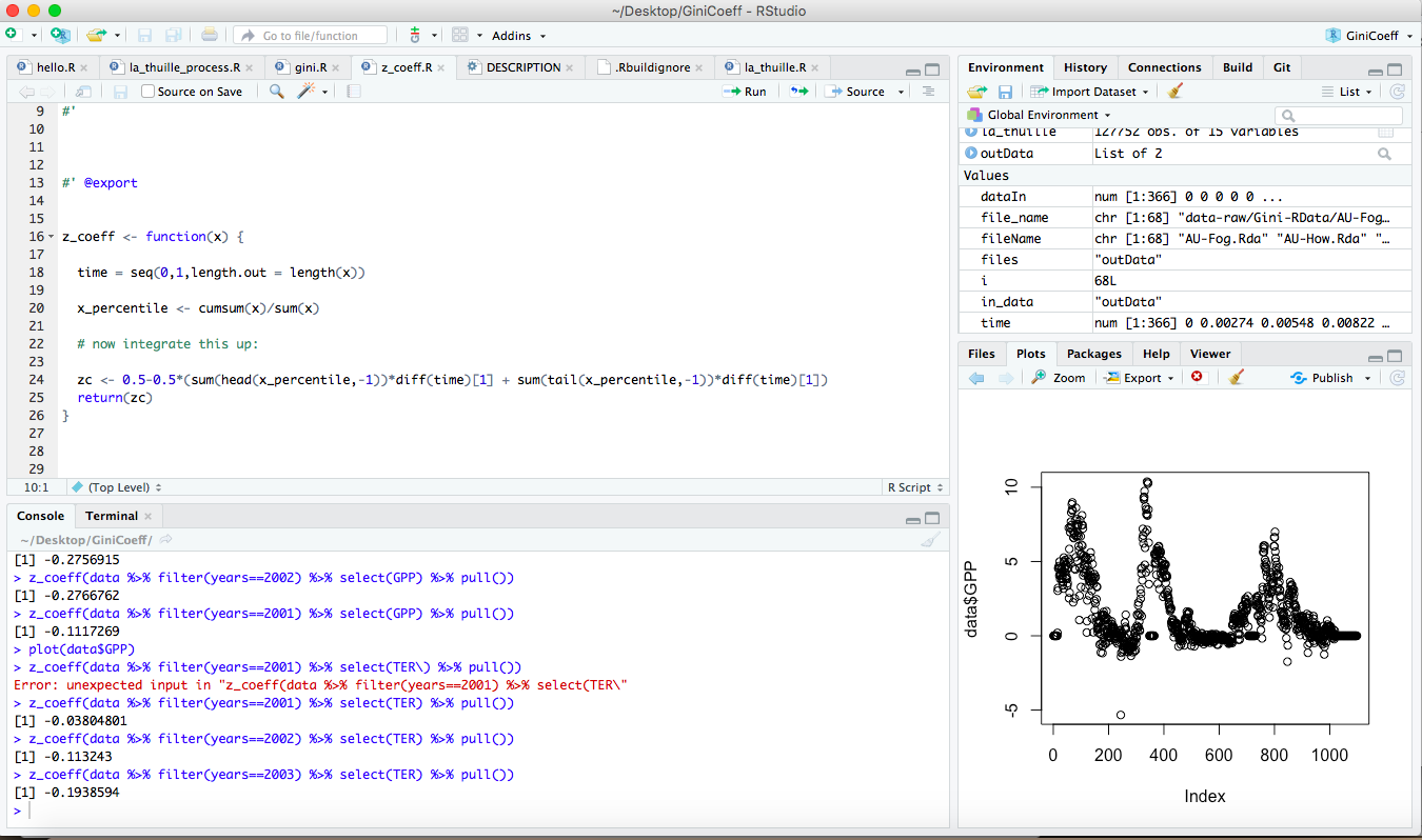 A sample \texttt{RStudio} workspace from one of my projects.