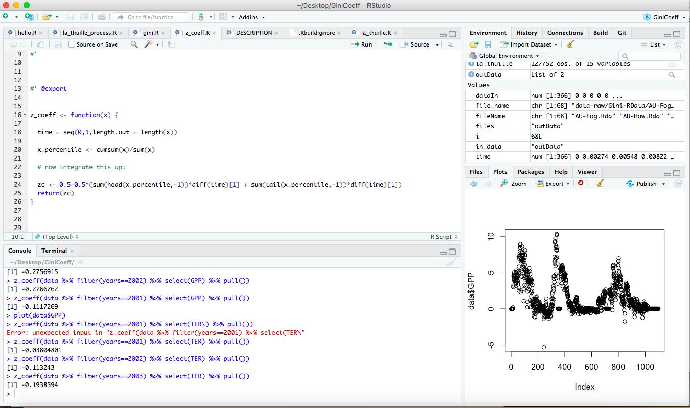 A sample RStudio pane from one of my projects.