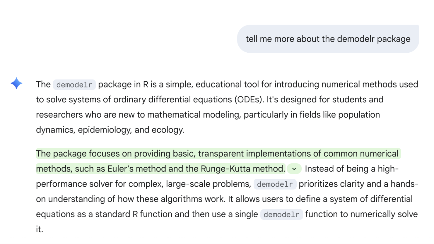 A series of text paragraphs from an AI prompt with highlighted text in green.